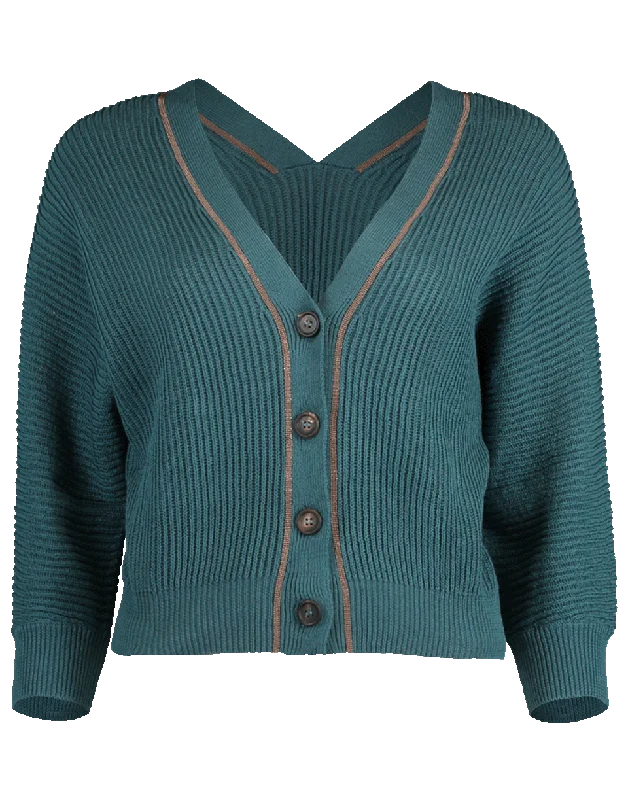 Cropped Button V-Neck Cardigan