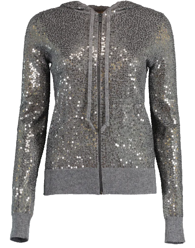 Sequin Embellished Cashmere Hoodie