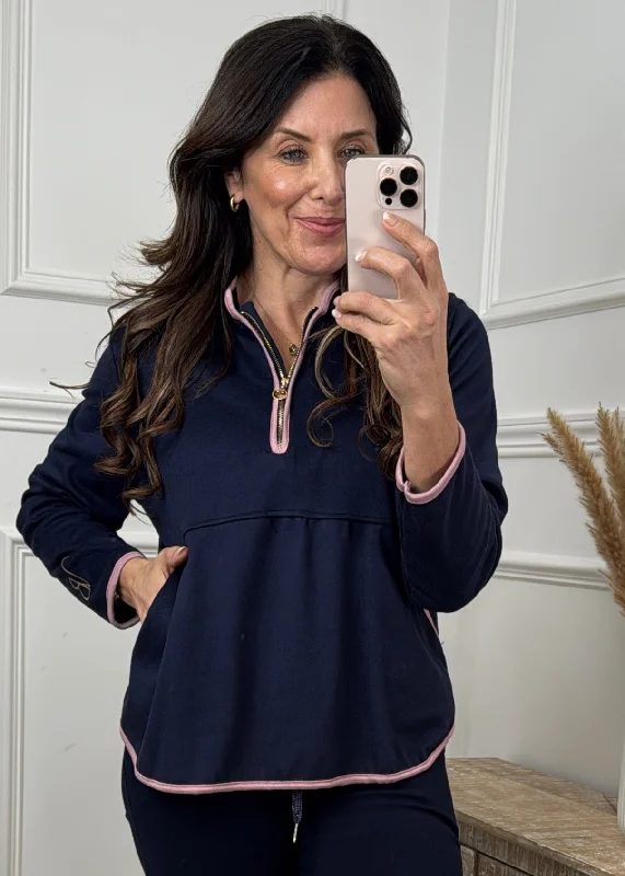 Angelina Navy Half Zip VB Sweatshirt