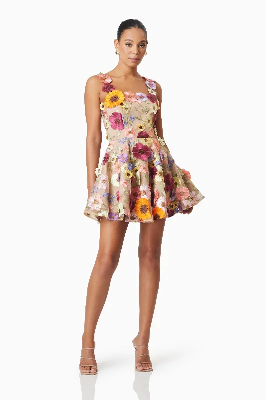 Moana Floral Embellished Mini Dress in Pink