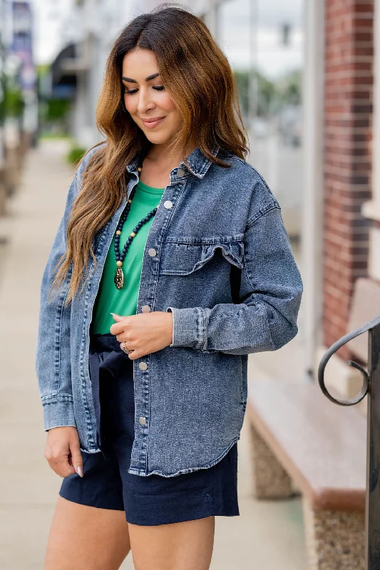 Acid Washed Ruffle Accented Jacket