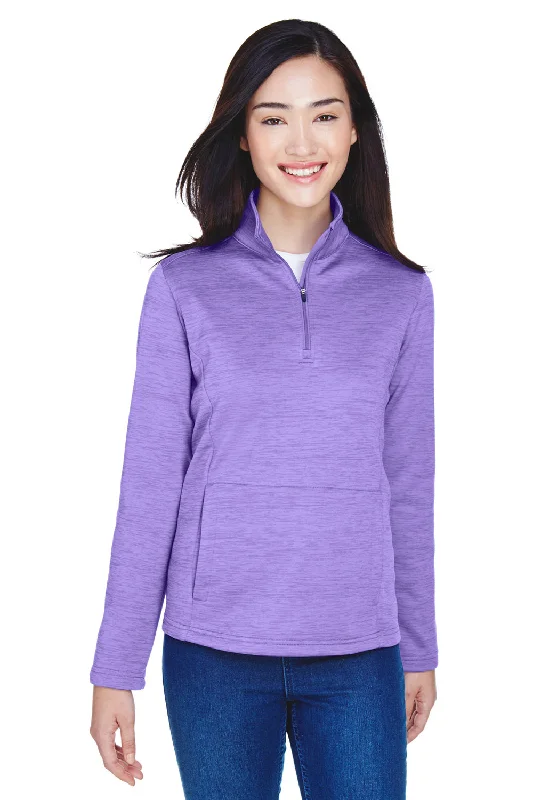 Devon & Jones Womens Newbury Fleece 1/4 Zip Sweatshirt w/ Pouch Pocket - Heather Grape Purple - Closeout