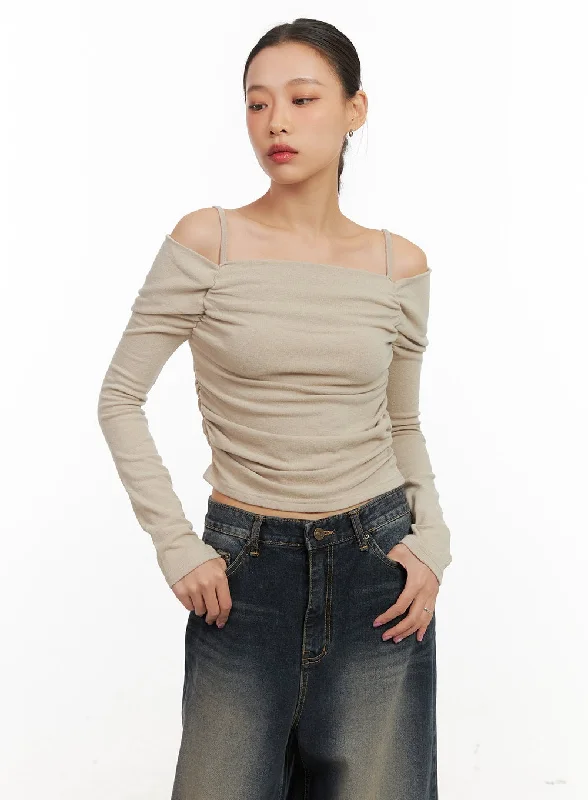 Shirred Off Shoulder Crop Top CD410