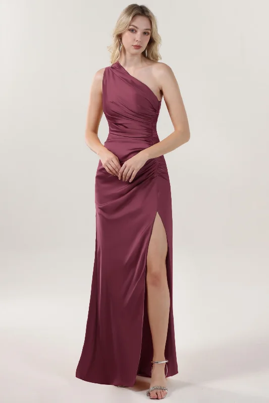 Sheath-Column Maxi Luxe Satin Bridesmaid Dress CS0606BM