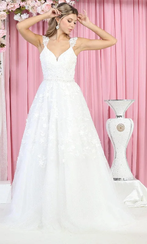 May Queen RQ7926 - Floral V Neck Bridal Gown