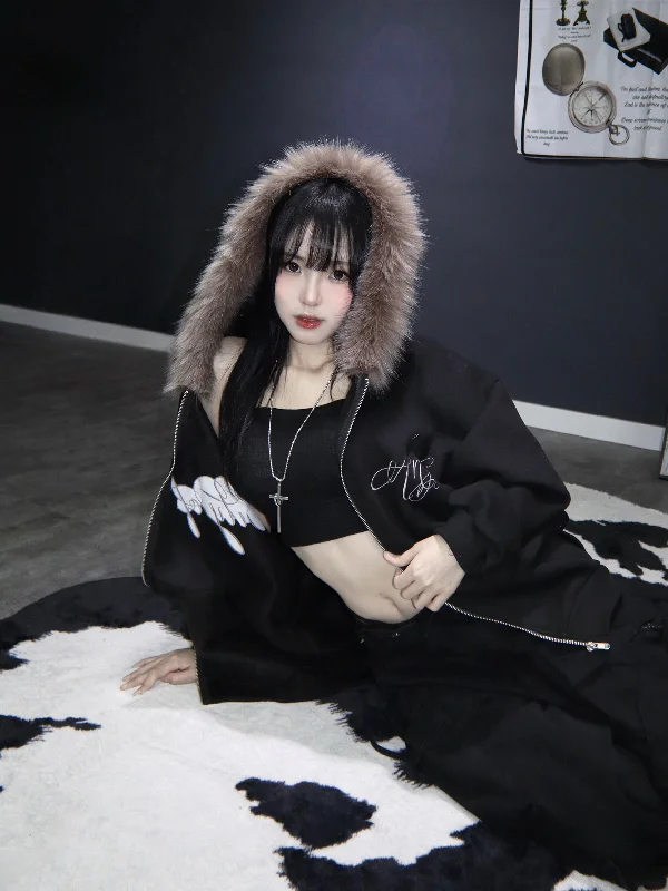 Fur angel hoodie zip up