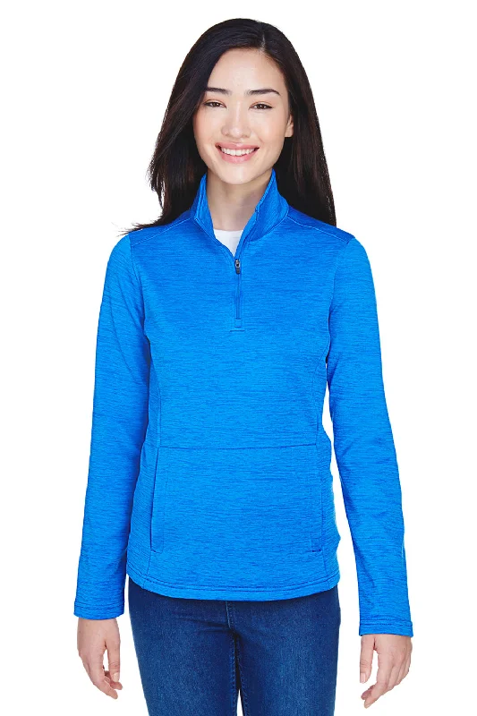 Devon & Jones Womens Newbury Fleece 1/4 Zip Sweatshirt w/ Pouch Pocket - Heather French Blue