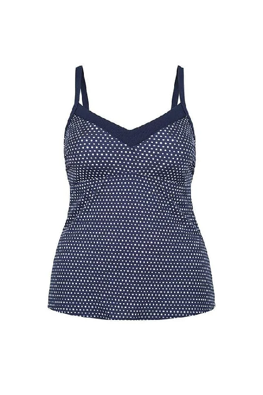 Chlorine Resistant Navy and White Dots Underwire Tankini Top