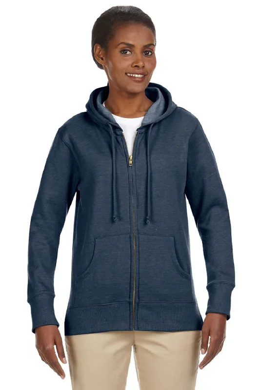 Econscious Womens Heathered Fleece Full Zip Hooded Sweatshirt Hoodie w/ Pockets - Water Blue - Closeout