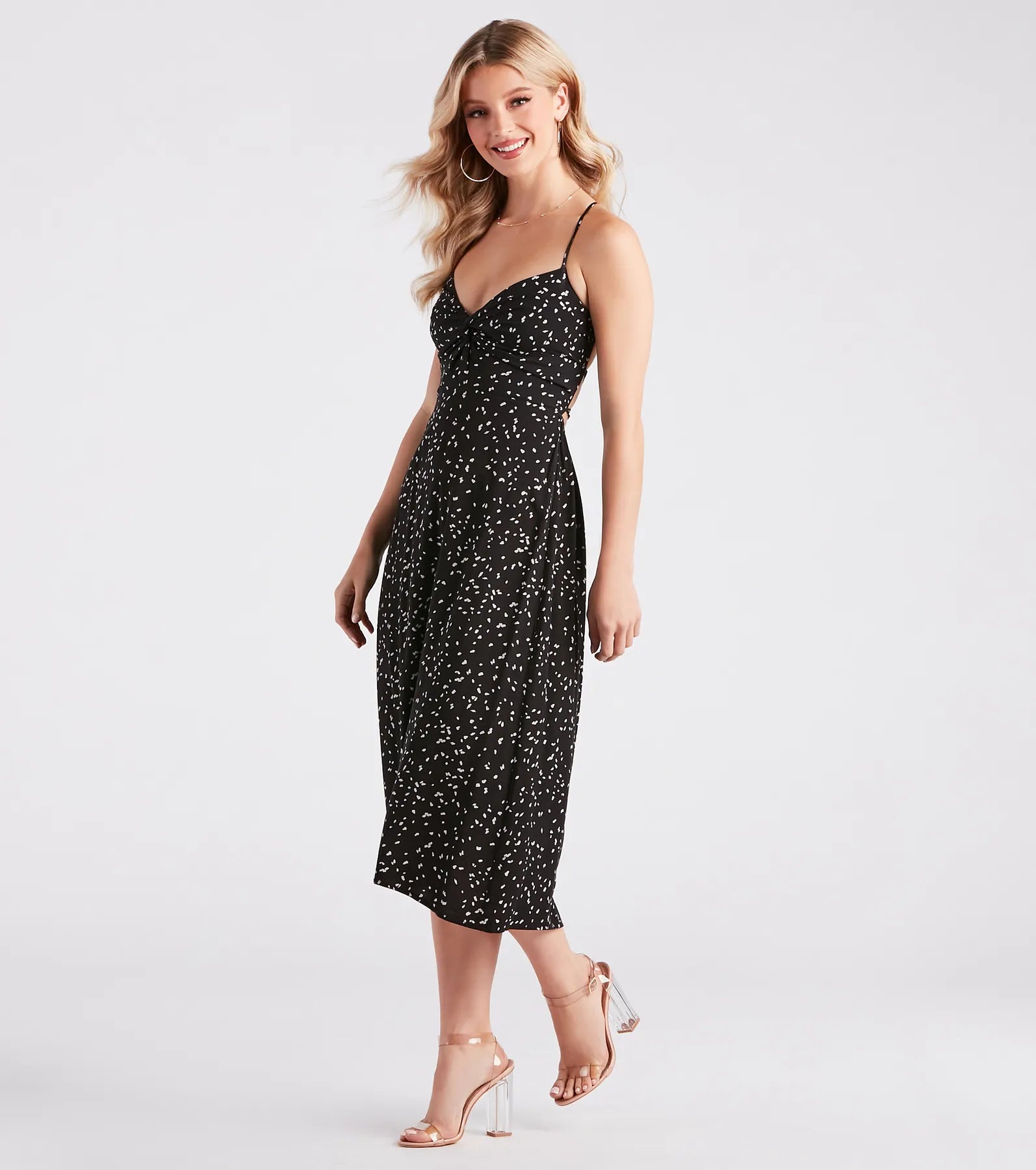 Just Spotted Leopard Lace-Up Midi Dress