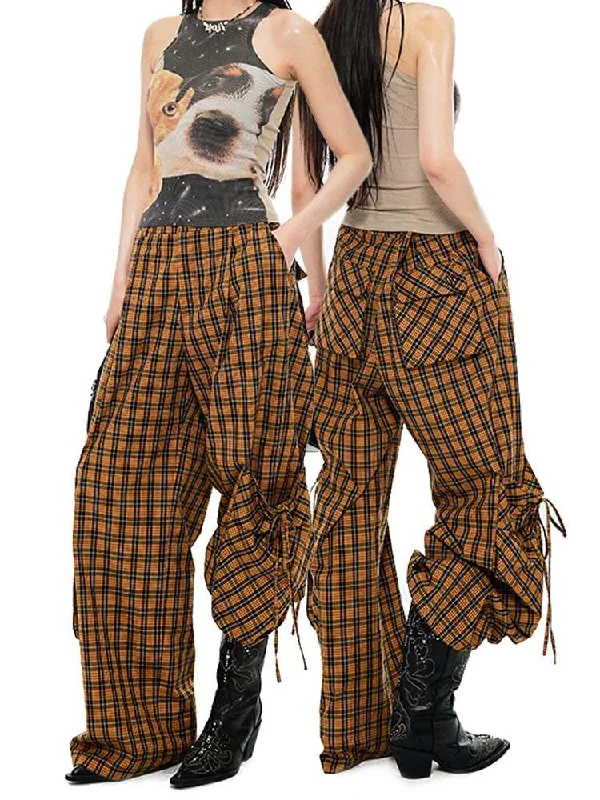 Relax Plaid Wide Leg Cargo Pants [S0000009177]