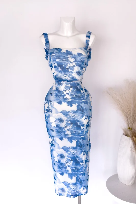 Blue Floral Midi Dress - SAMPLE SALE