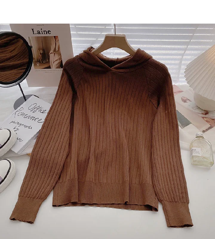 Simple leisure solid color Pullover Hooded long sleeve top  6556