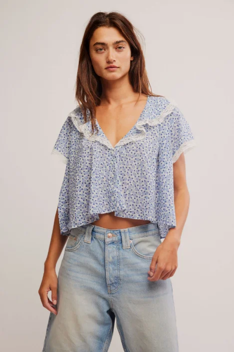 Free People Truly Yours Printed Blouse