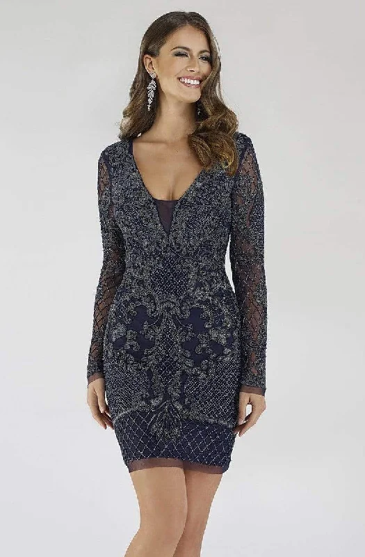 Lara Dresses - 29610 Beaded Long Sleeves Cocktail Dress