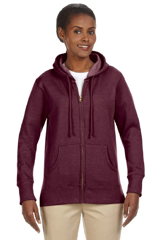 Econscious Womens Heathered Fleece Full Zip Hooded Sweatshirt Hoodie w/ Pockets - Berry - Closeout