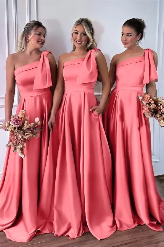 A-Line Pink Bridesmaid Dress with Bowknot and Pockets CB0807