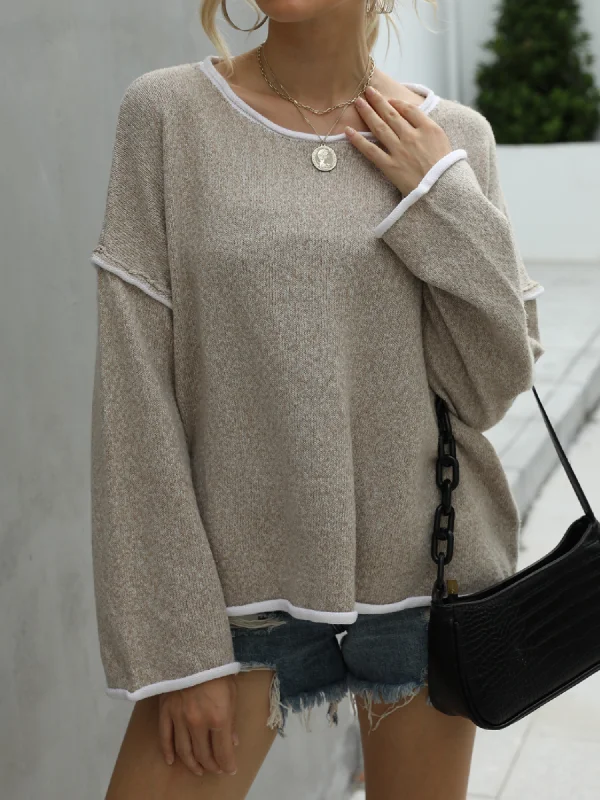 'Minnie' Contrast-edge Loose Sweater (3 Colors)