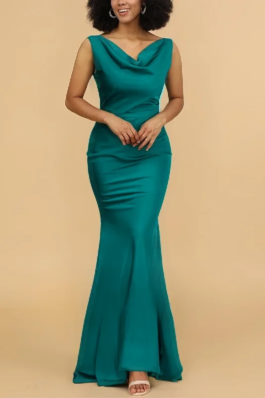 Mermaid Bridesmaid Dress with Cowl Neck and Bowknot CB0800