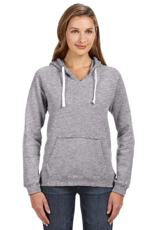 J America Womens Sydney Sueded Fleece Hooded Sweatshirt Hoodie w/ Pouch Pocket - Oxford Grey