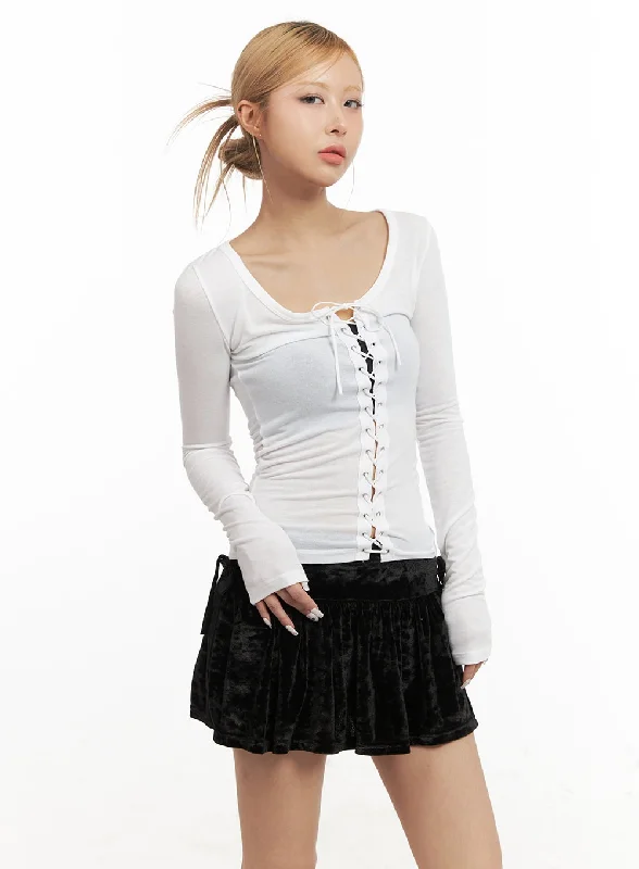 Eyelet Lace-Up Long Sleeve Top CD426