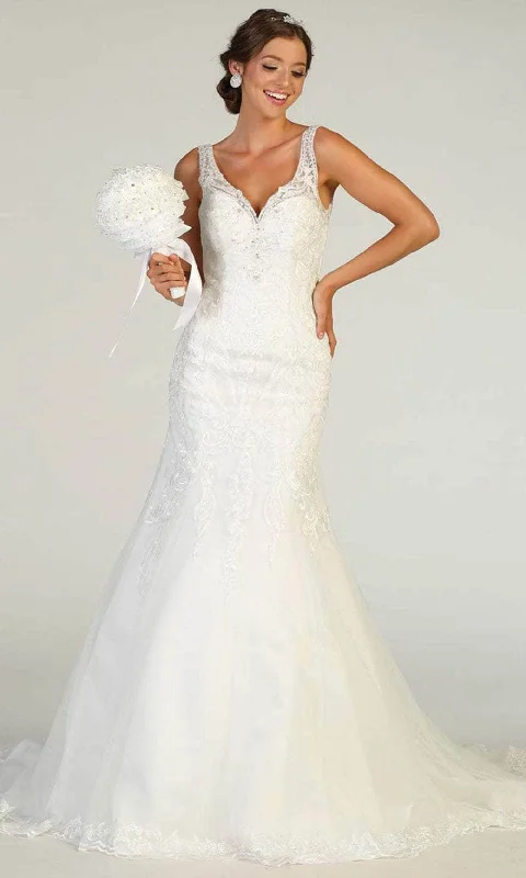 May Queen Bridal RQ7798 - Brocade V Neck Bridal Dress