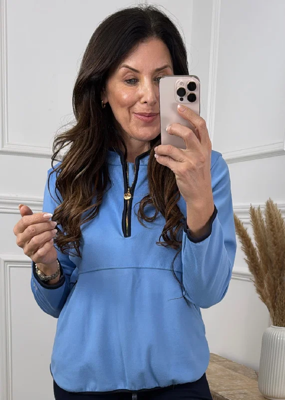 Angelina Blue Half Zip VB Sweatshirt