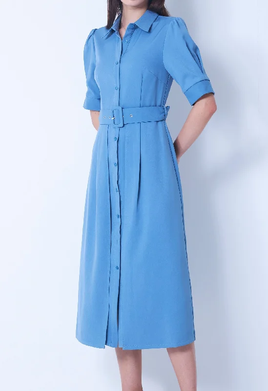 Puff Half Sleeve Belted Dress