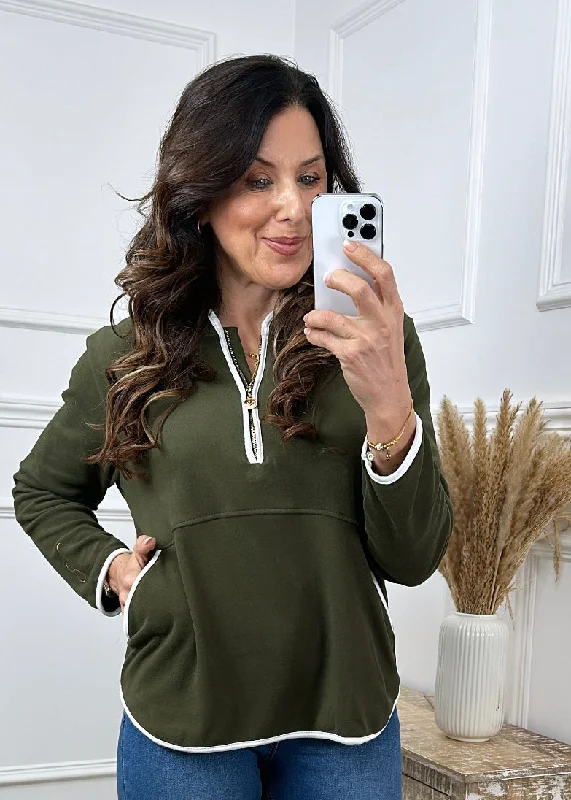 Angelina Khaki Half Zip VB Sweatshirt