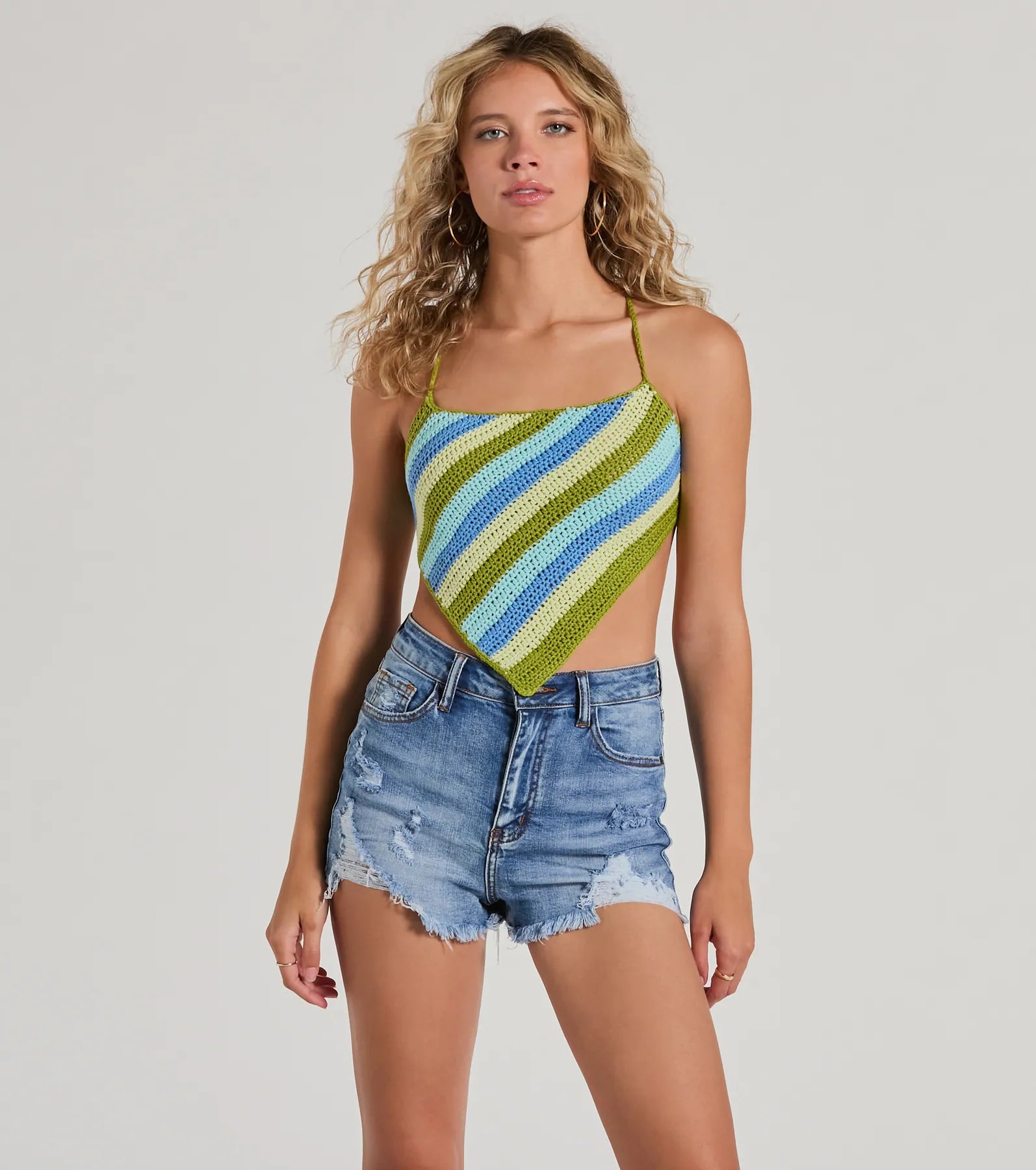 Knit The Beach Striped Strappy Crochet Crop Top