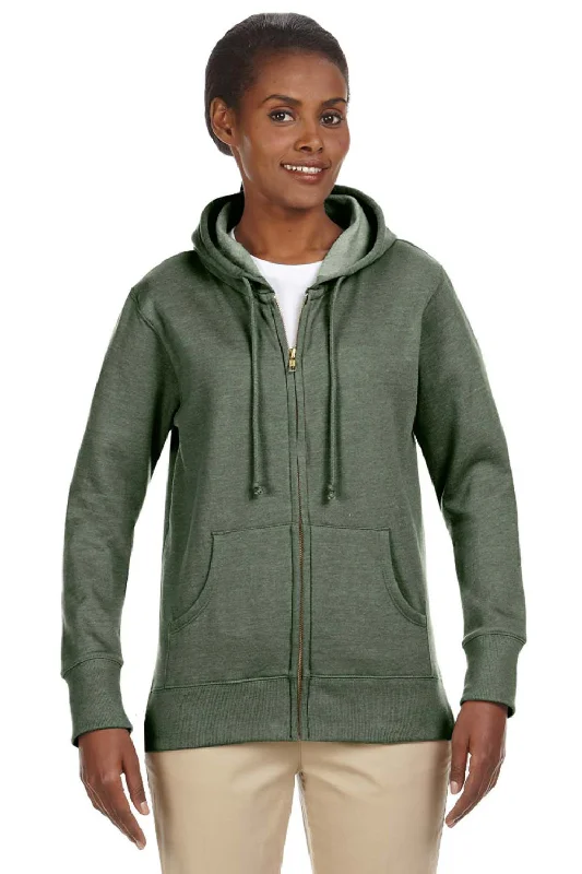 Econscious Womens Heathered Fleece Full Zip Hooded Sweatshirt Hoodie w/ Pockets - Military Green - Closeout