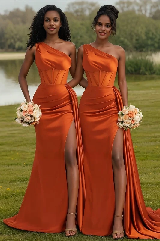 One-Shoulder Mermaid Bridesmaid Dress with Split CB0806