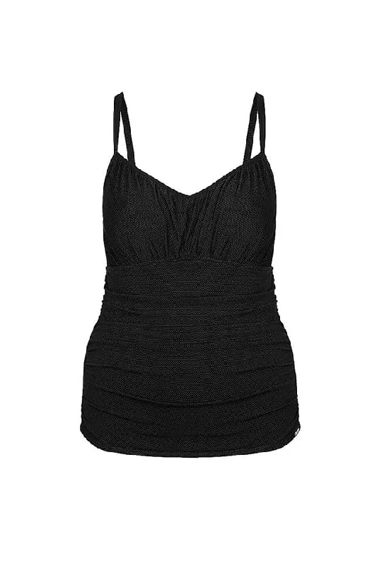 Black Honey Comb Ruched Underwire Tankini Top